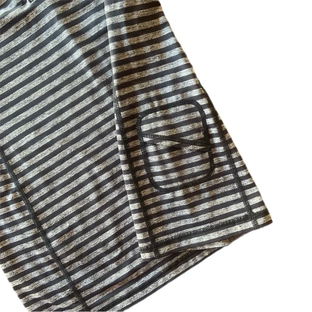 Like New! Lululemon Athletica Run Sport Henley Black and Heathered Gray Striped